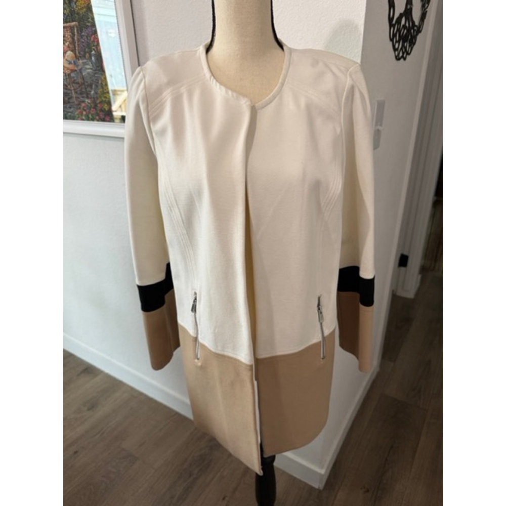 Women's Chico's Colorblock Blazer M Beige White Black